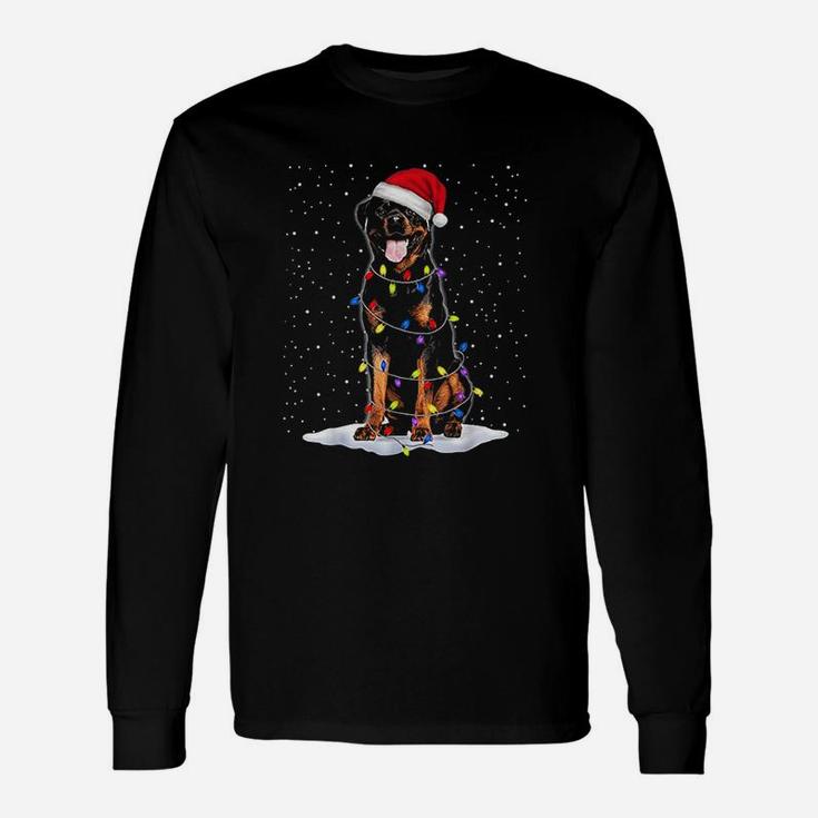 Rottweiler Santa Christmas Tree Lights Xmas Long Sleeve T-Shirt