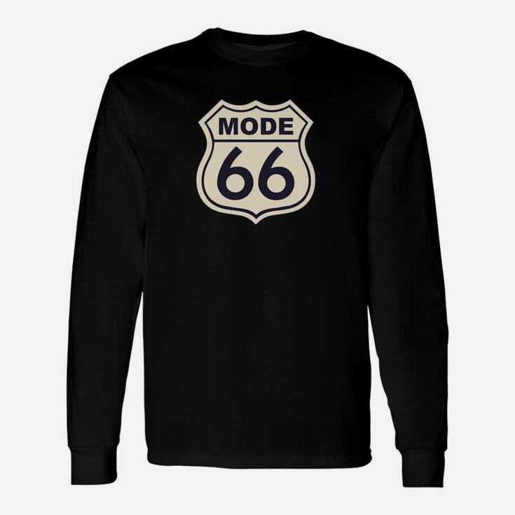 Route 66 Stil Herren Langarmshirts, Schwarz mit Vintage-Nummernschild-Design