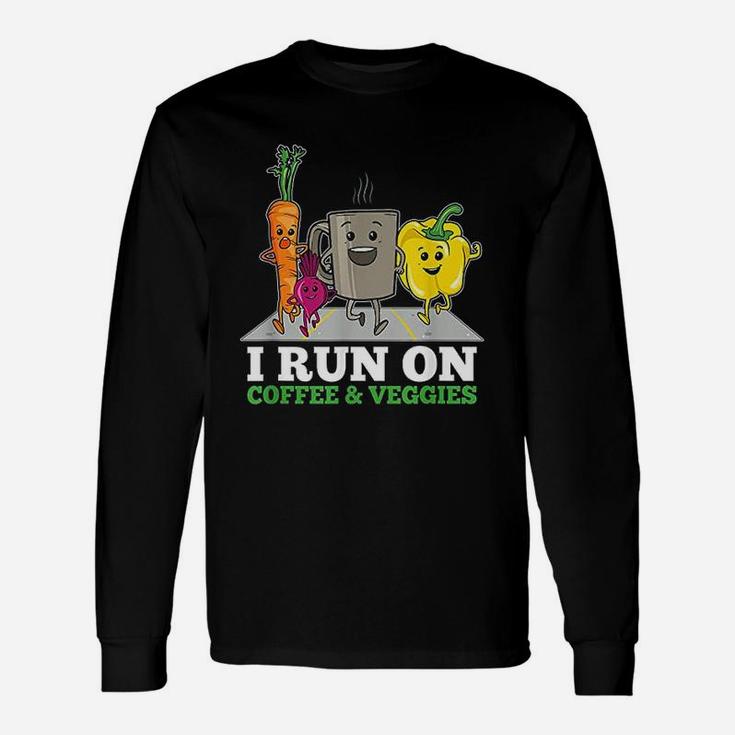 I Run On Coffee Veggies Vegan Runner Vegetarian Vegan Long Sleeve T-Shirt