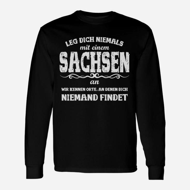 Sachsen Statement Langarmshirts - Humorvolle Warnung, Schwarz