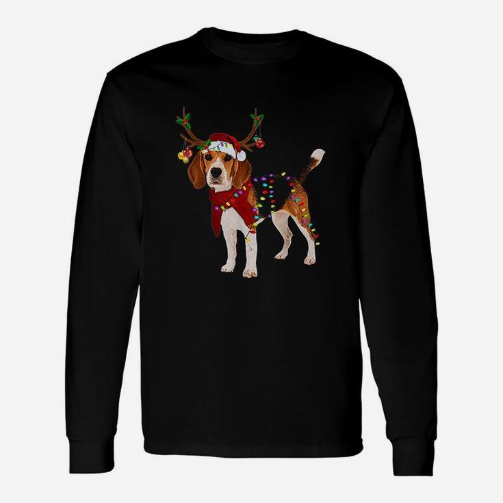 Santa Beagle Reindeer Light Christmas Long Sleeve T-Shirt