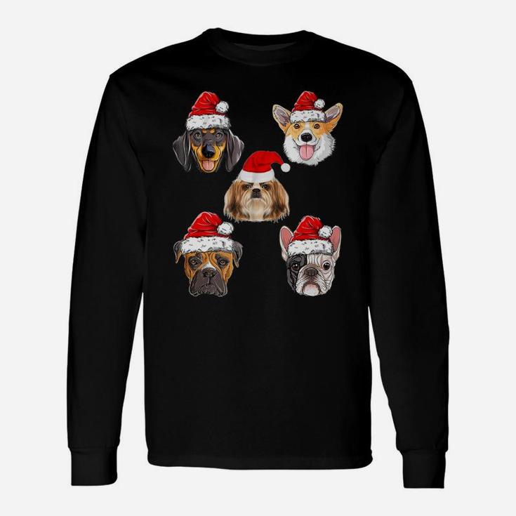 Santa Hat Dog Christmas Tree Christmas Long Sleeve T-Shirt