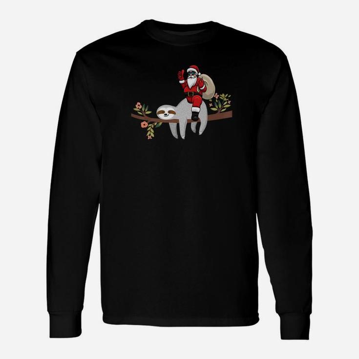 Santa Riding On Lazy Sloth Christmas Long Sleeve T-Shirt