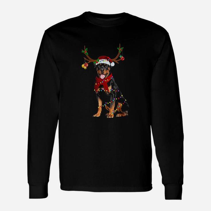 Santa Rottweiler Reindeer Light Christmas Long Sleeve T-Shirt