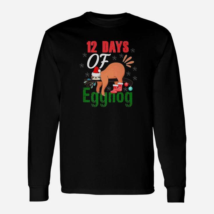 Santa Sloth Cute Christmas Spirit I Love Eggnog 2018 Long Sleeve T-Shirt