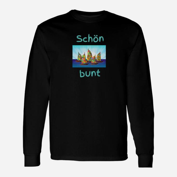 Schwarz Langarmshirts Buntes Schloss-Design & 'Schön Bunt' Schriftzug