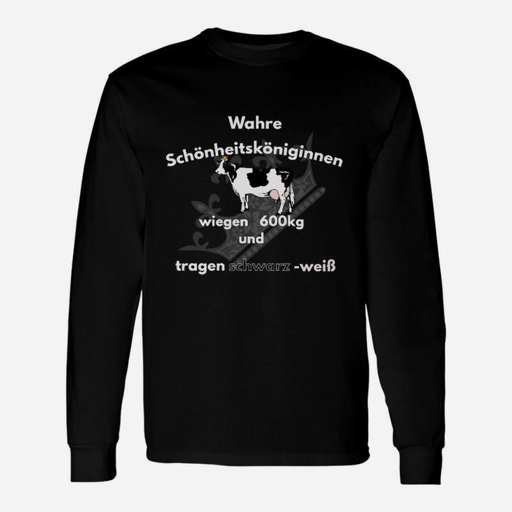 Schwarz-Weißes Kuhmotiv Langarmshirts, Schönheitsköniginnen Spruch