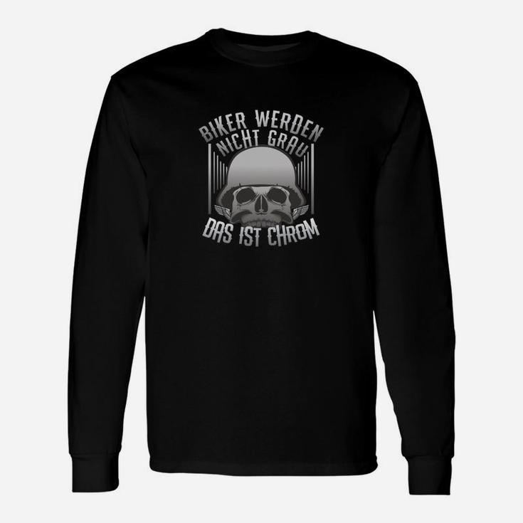 Schwarzes Biker Langarmshirts, Witziger Spruch & Totenkopf-Design