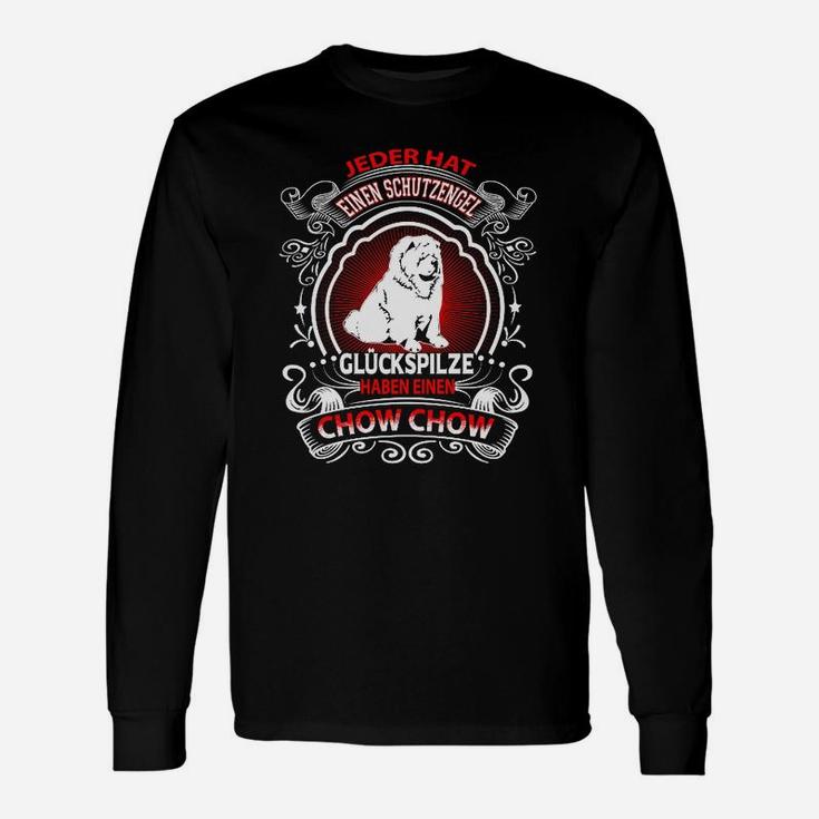 Schwarzes Chow Chow Langarmshirts, Schutzengel Spruch für Hundefreunde