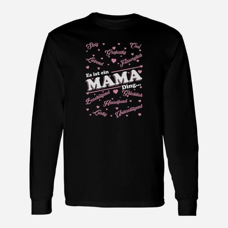 Schwarzes Damen-Langarmshirts mit Mama-Print in Herzform, Geschenkidee