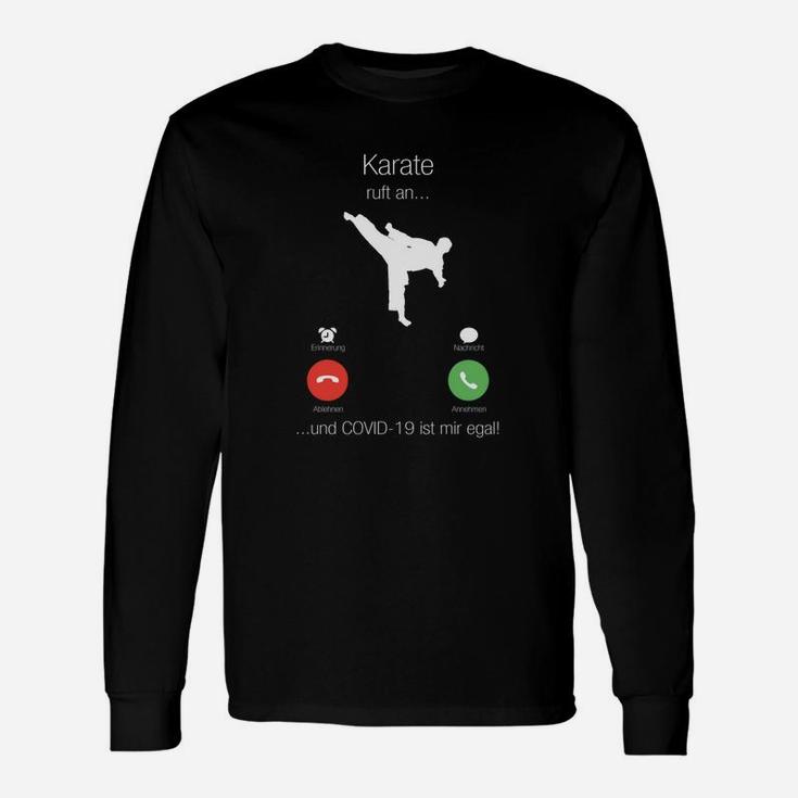 Schwarzes Karate Humor Langarmshirts, Lustiges 'Karate ruft an' Design