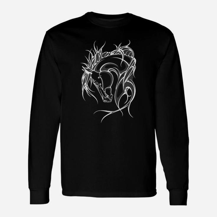 Schwarzes Langarmshirts: Abstraktes Weißes Tribal-Drachen Design