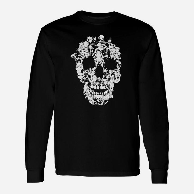 Schwarzes Langarmshirts, Florales Totenkopf-Design, Modisches Tee