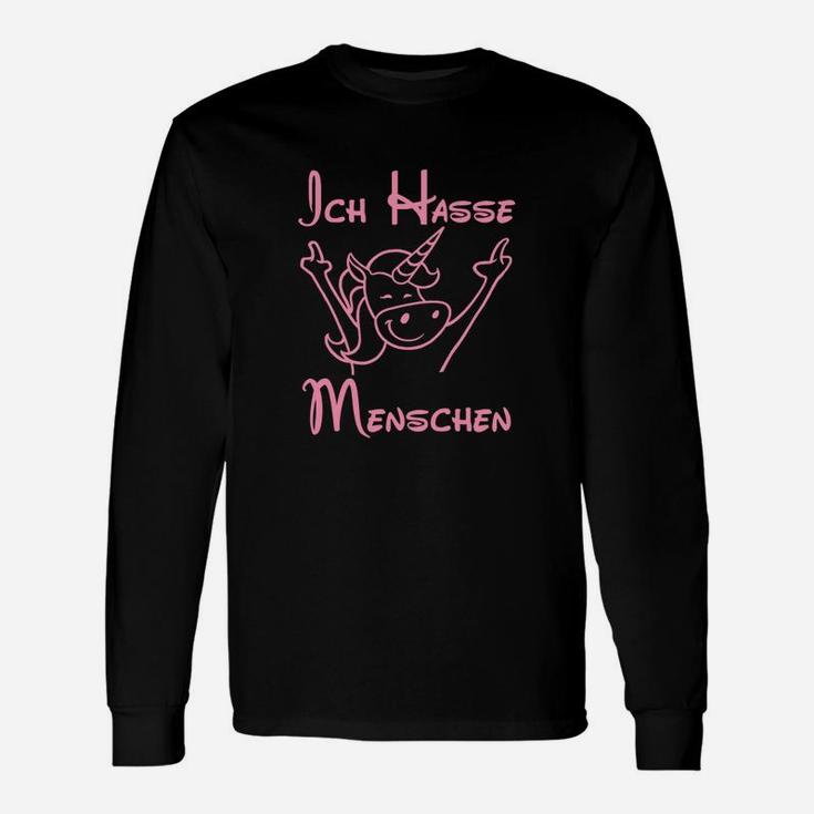 Schwarzes Langarmshirts Ich hasse Menschen, Cartoon-Figur Design