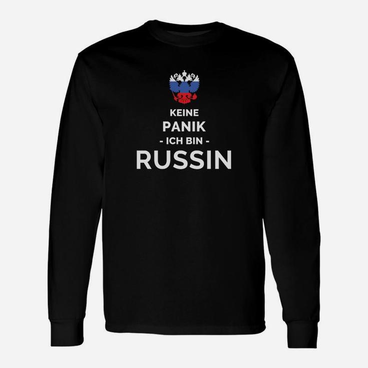 Schwarzes Langarmshirts Keine Panik - Ich Bin Russin mit Krone, Lustiges Design