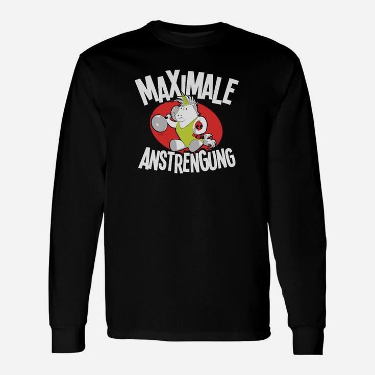 Schwarzes Langarmshirts 'Maximale Anstrengung' mit Comicfigur, Motivation