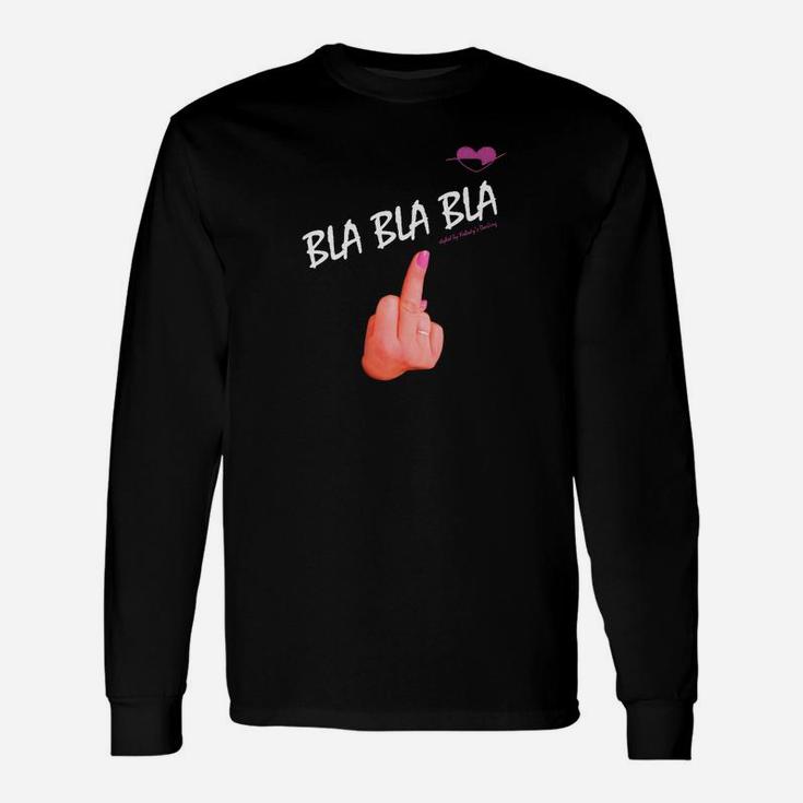 Schwarzes Langarmshirts mit Bla Bla Bla & Handmittelfinger Grafik