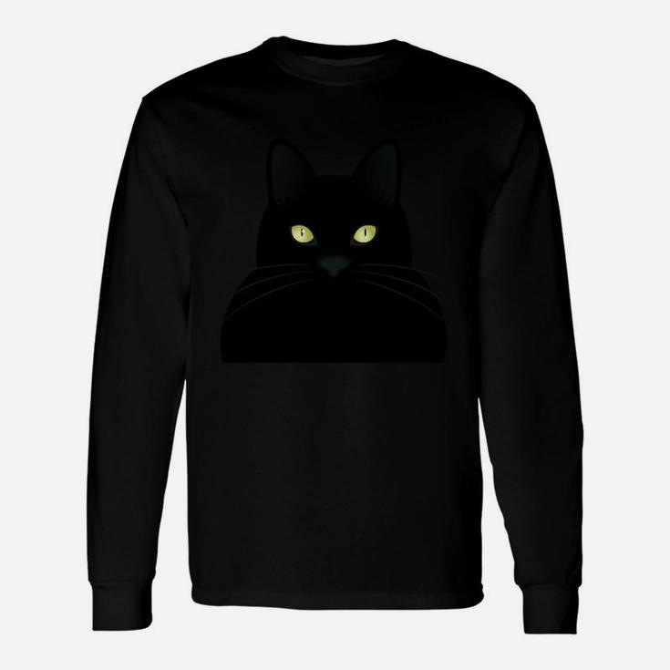 Schwarzes Langarmshirts mit Katzengesicht, Leuchtende Augen Design