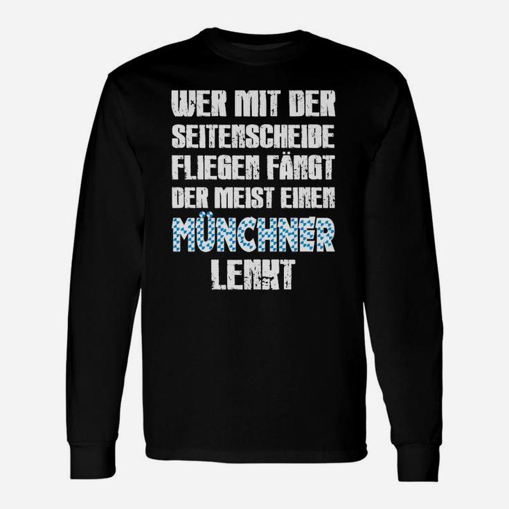 Schwarzes Langarmshirts mit Münchner Spruch, Weiß-Blau Design