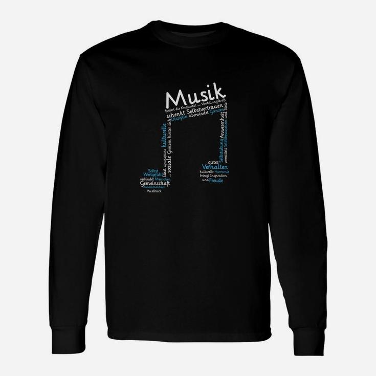 Schwarzes Langarmshirts mit Musiknote-Design, Tee für Musikliebhaber