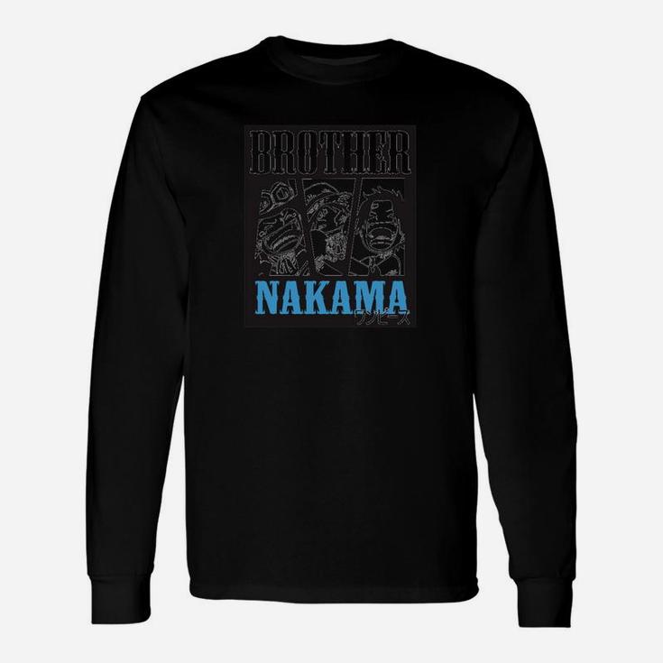 Schwarzes Langarmshirts 'Nakama', Anime-Freundschafts-Motiv