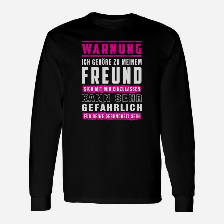 Schwarzes Langarmshirts Warnung - Freund Gefährlich, Paar-Hemd