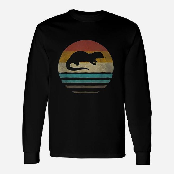 Sea Otter Retro Vintage 60s 70s Silhouette Distressed Long Sleeve T-Shirt
