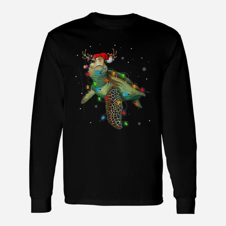 Sea Turtle Christmas Lights Santa Hat Merry Christmas Long Sleeve T-Shirt