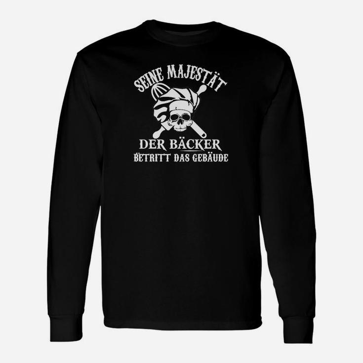 Seine Majestät der Bäcker Langarmshirts, Lustiges Schwarzes Herren-Langarmshirts