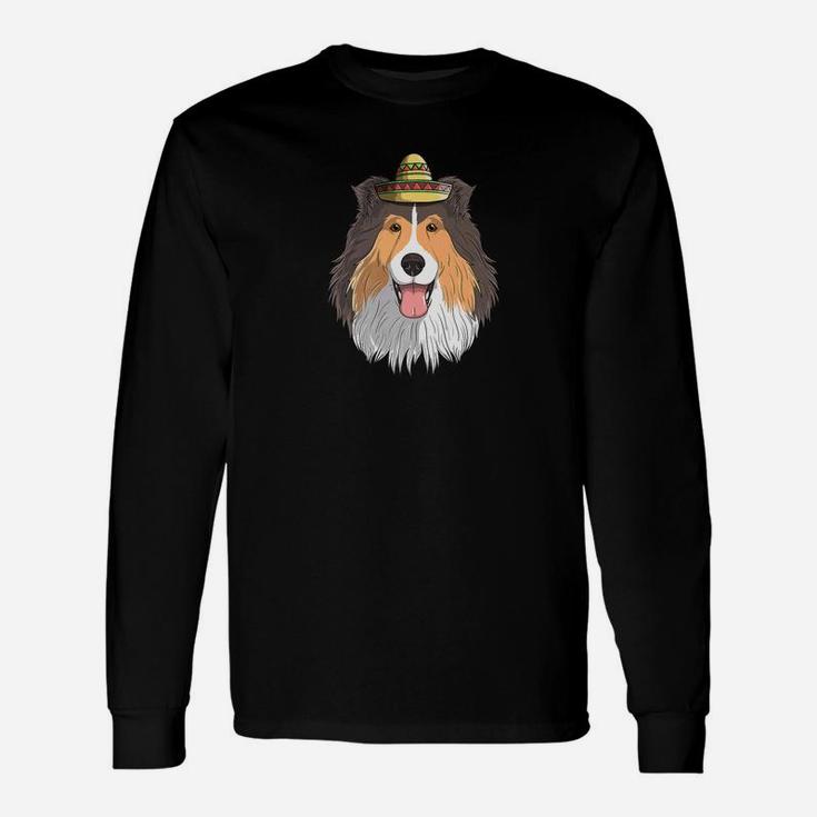 Shetland Sheepdog Dog Sombrero Fiesta Cinco De Mayo Long Sleeve T-Shirt