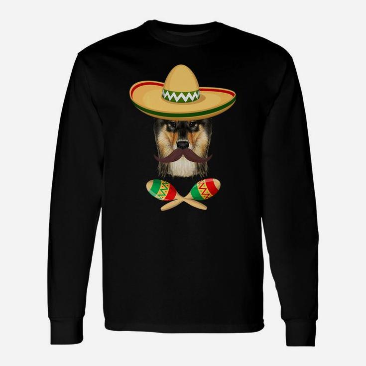 Shetland Sheepdog Sombrero Mustache Cinco De Mayo Long Sleeve T-Shirt