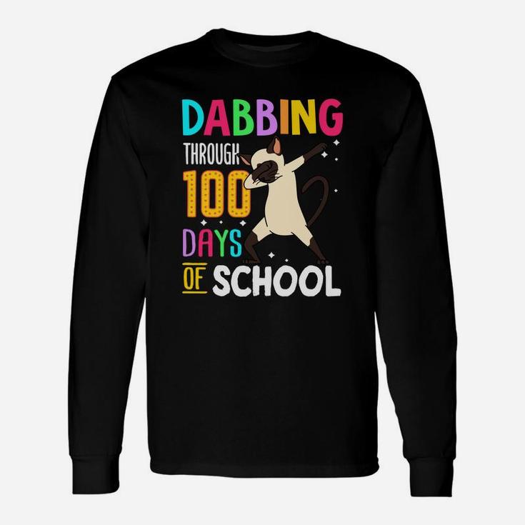 Siamese Dabbing Through 100 Days Of School Colorful Cat Lovers Student Long Sleeve T-Shirt