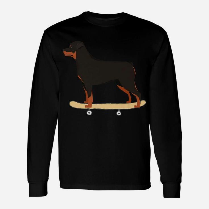 Skateboarding Rottweiler Puppy Dog Long Sleeve T-Shirt