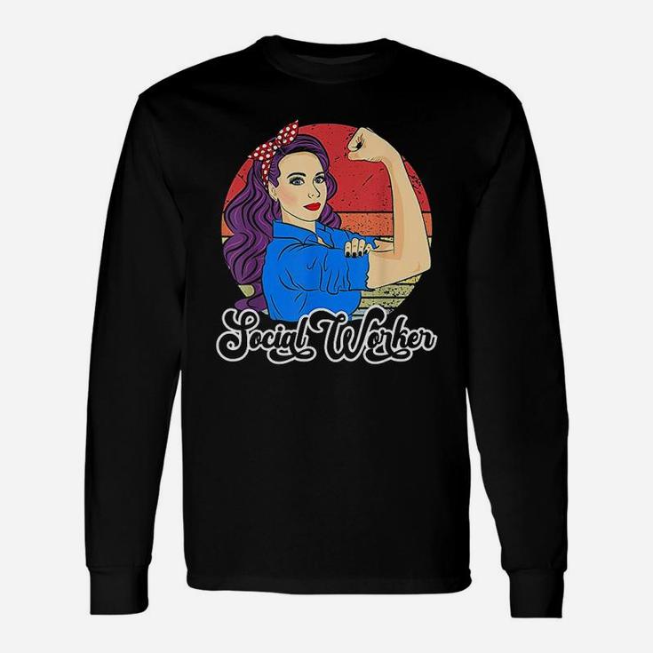 Social Worker Female Vintage Caseworker Strong Woman Long Sleeve T-Shirt
