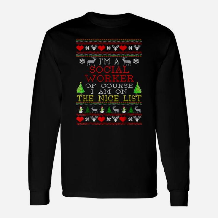 For Social Worker Ugly Christmas Sweater Tshirt Long Sleeve T-Shirt