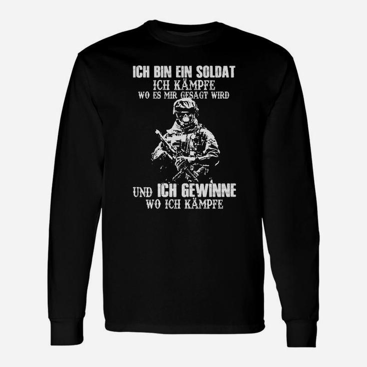 Soldaten-Motivations-Langarmshirts: Ich kämpfe und gewinne - Schwarzes Design