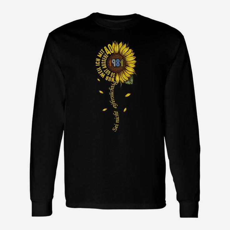 Sonnenblumen-Design Schwarzes Langarmshirts mit Aufschrift, Sommerliches Tee