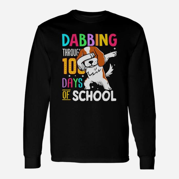 Spaniel Dabbing Through 100 Days Of School Colorful Dog Lovers Student Long Sleeve T-Shirt