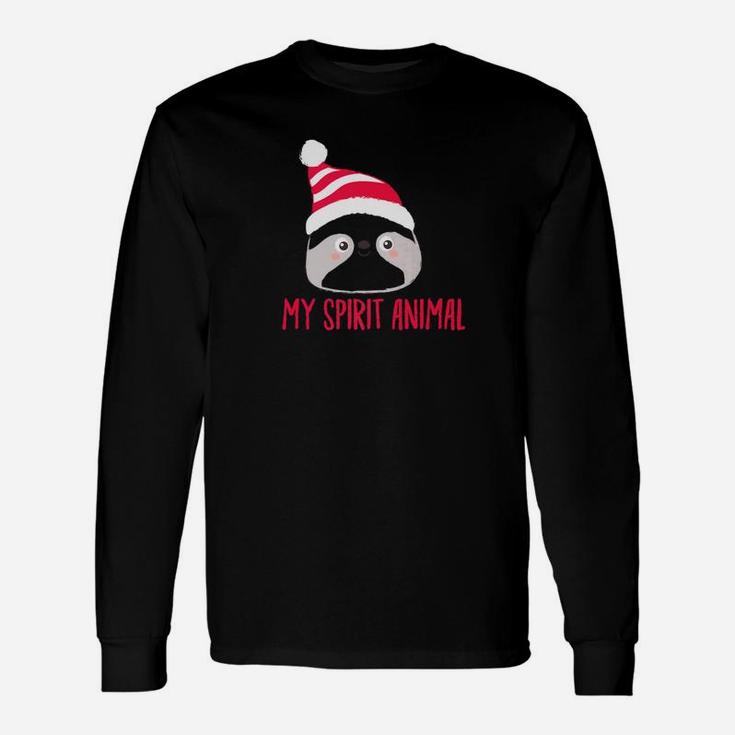 My Spirit Animal Sloth Christmas Hat Holiday Long Sleeve T-Shirt