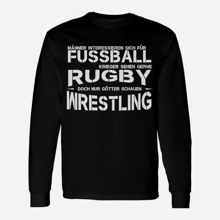 Sportfan Langarmshirts mit humorvollem Aufdruck: Fußball, Rugby, Wrestling