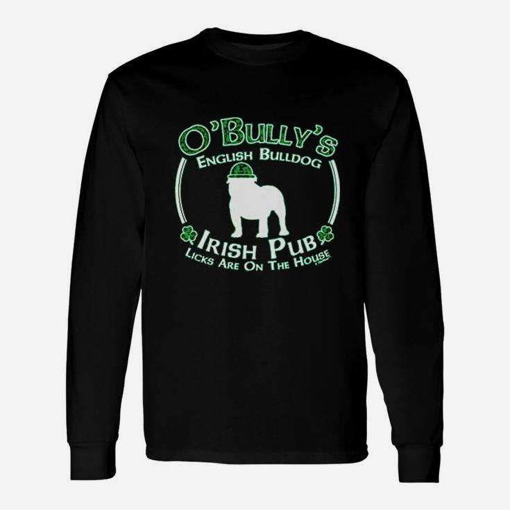 St Patricks Day Dog English Bulldog Irish Pub Sign Long Sleeve T-Shirt