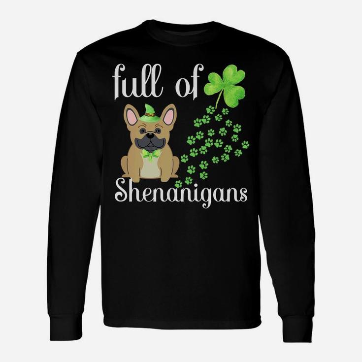 St Patricks Day French Bulldog Dog Shamrocks Green Paw Long Sleeve T-Shirt