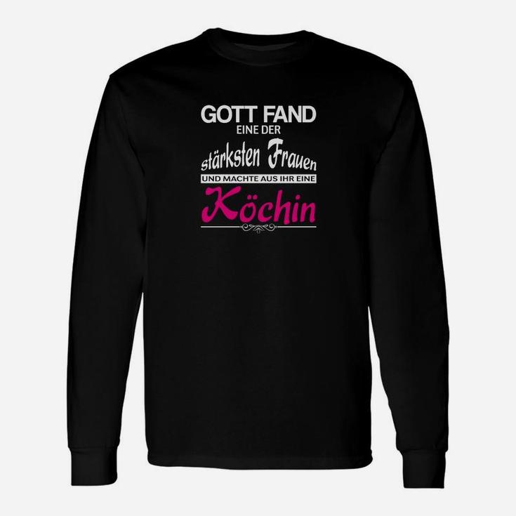 Starkes Frauen Köchin Langarmshirts, Schwarzes Tee mit Motiv