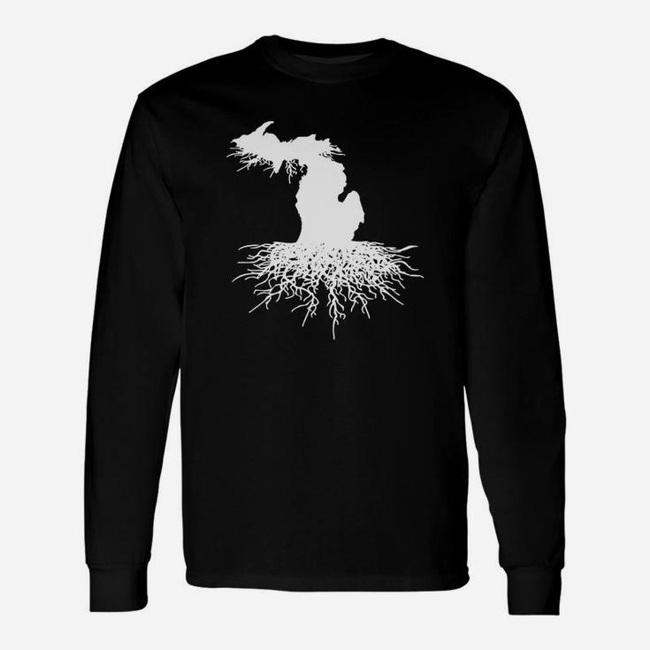 State Of Michigan Rooted Vector Roots Silhouette Long Sleeve T-Shirt