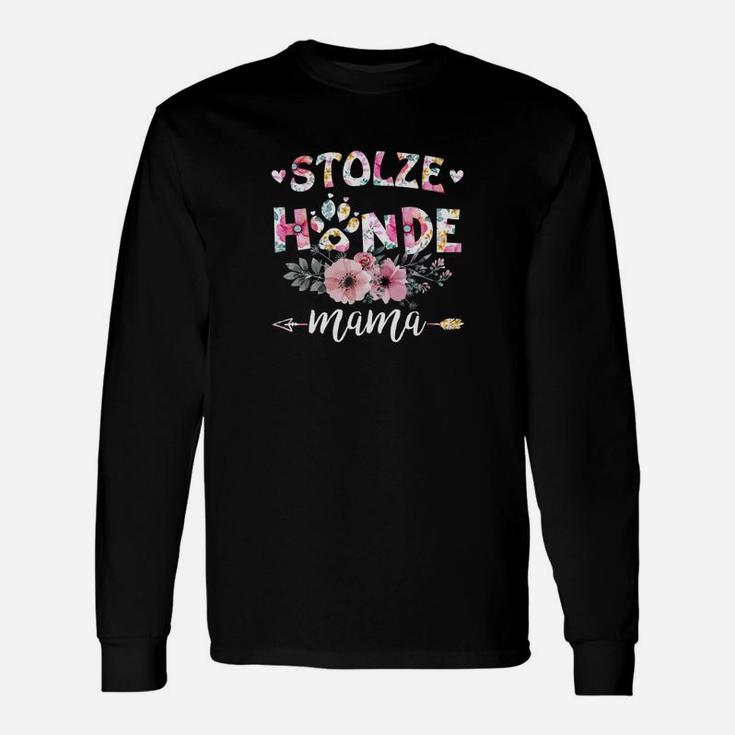 Stolze Hunde-Mama Damen Langarmshirts mit Blumen, Schwarzes Tee