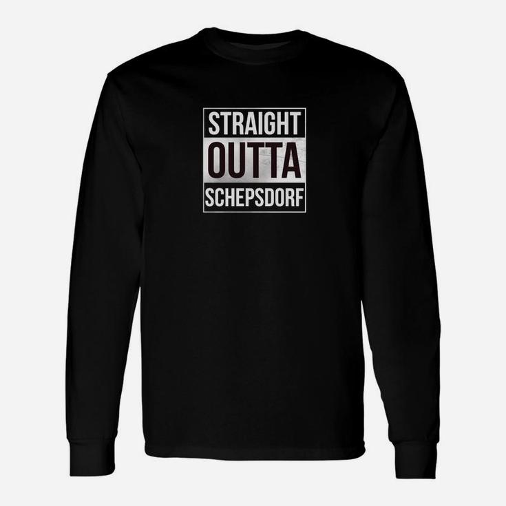 Straight Outta Schepsdorf Schwarzes Langarmshirts, Schriftzug-Design