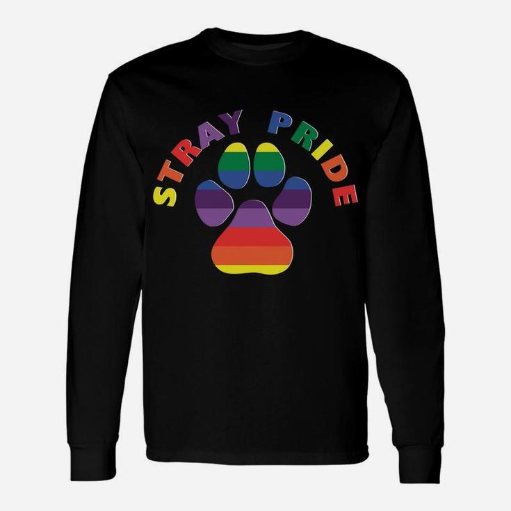 Stray Pride Rainbow Paw Print Dog Adoption Long Sleeve T-Shirt