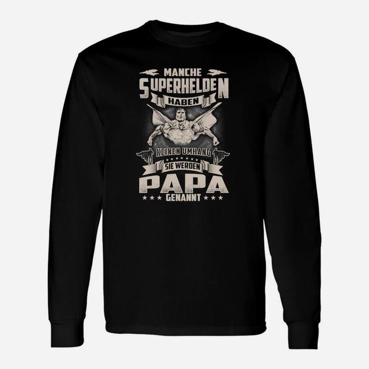 Superhelden Papa Langarmshirts Schwarz, Herren Lustiges Tee