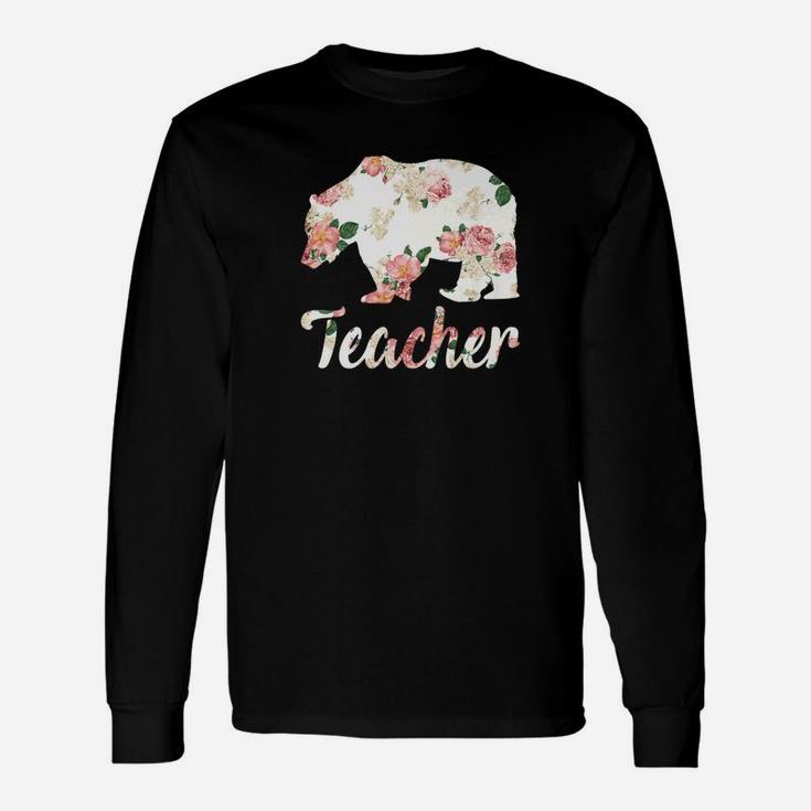 Teacher Bear Floral Christmas Matching Long Sleeve T-Shirt