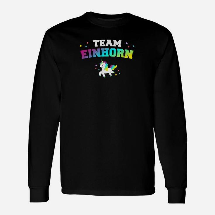 Team Einhorn Schwarz Langarmshirts, Buntes Einhorn-Motiv